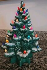 Vintage Atlantic Mold Lighted Ceramic Christmas Tree & Base Flocked 12