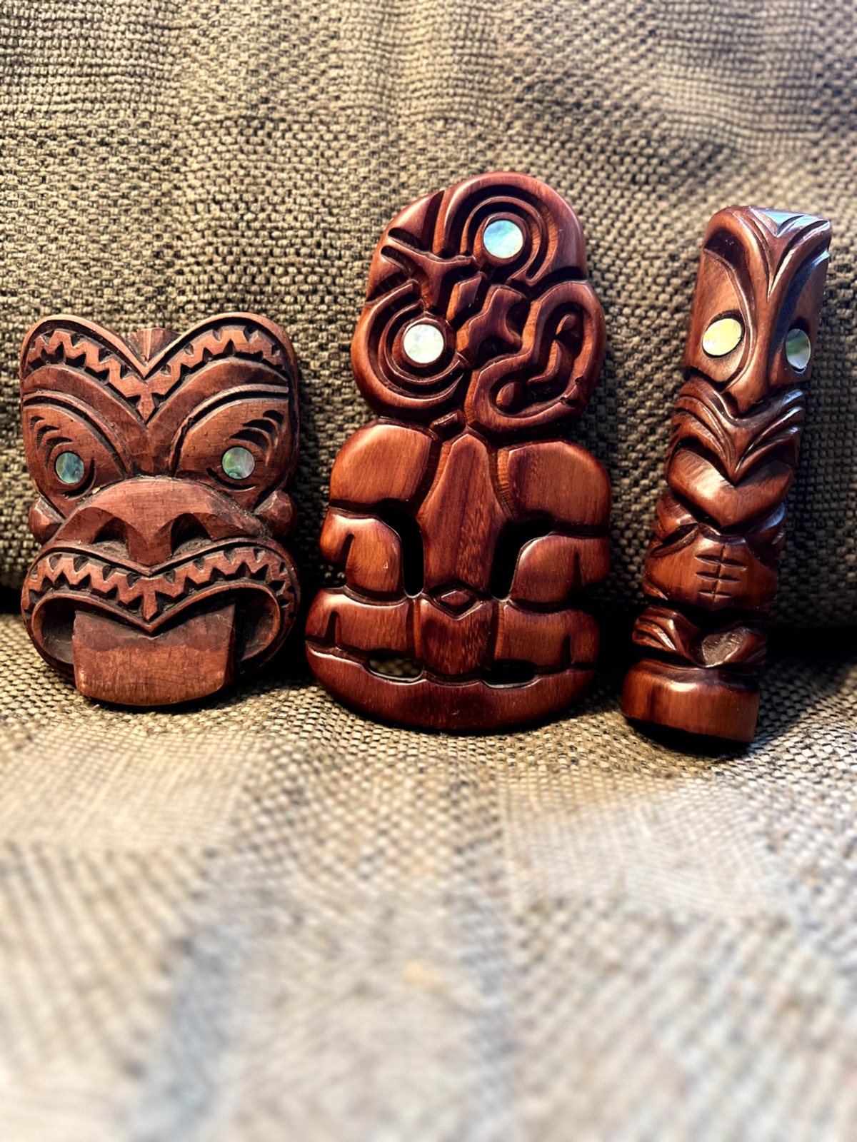 *GREAT CONDITION* Lot of 3 Wooden Carved Tiki