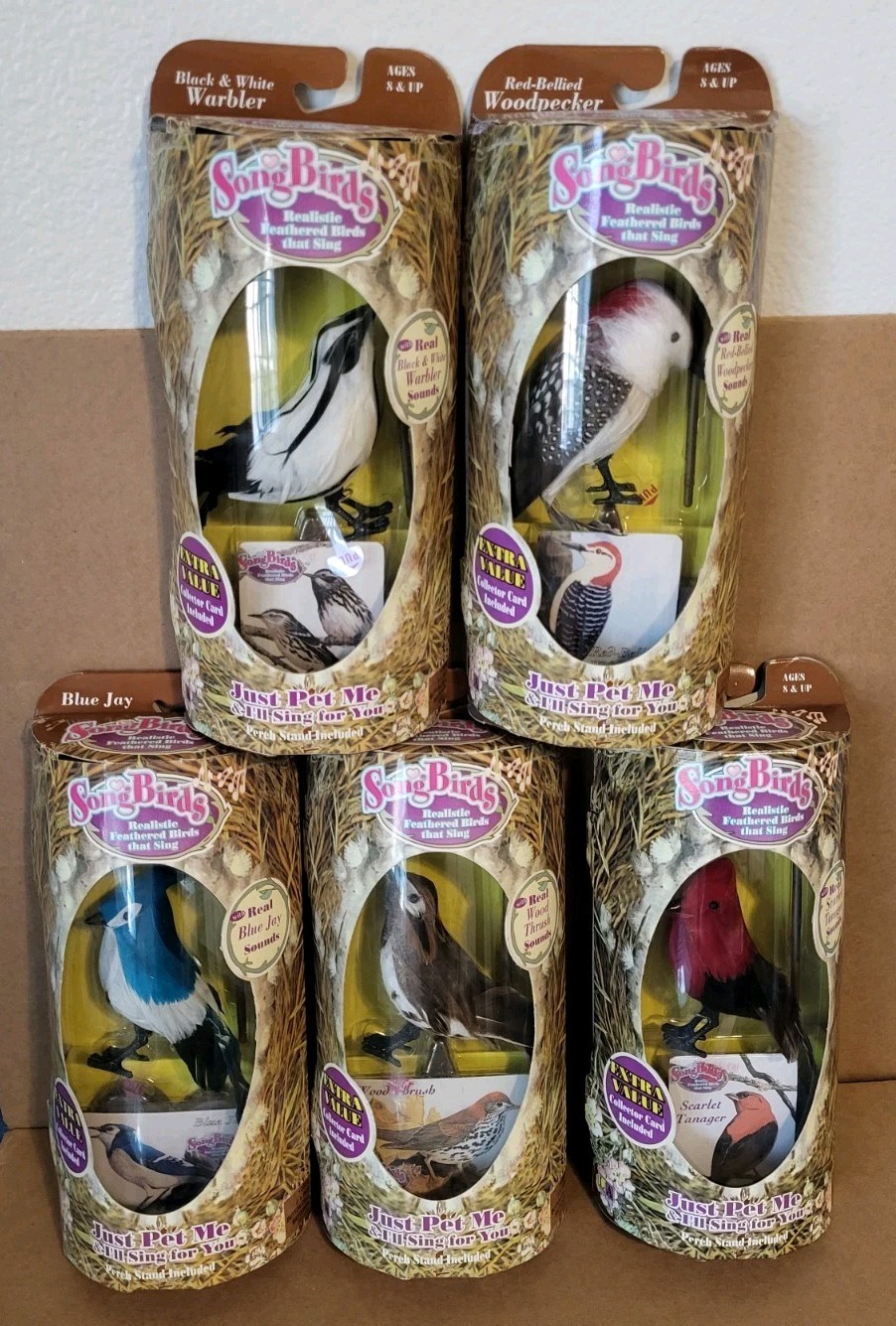 VTG • Song Birds • Realistic Feathered Birds That Sing • Lot Of 5 • New/Sealed