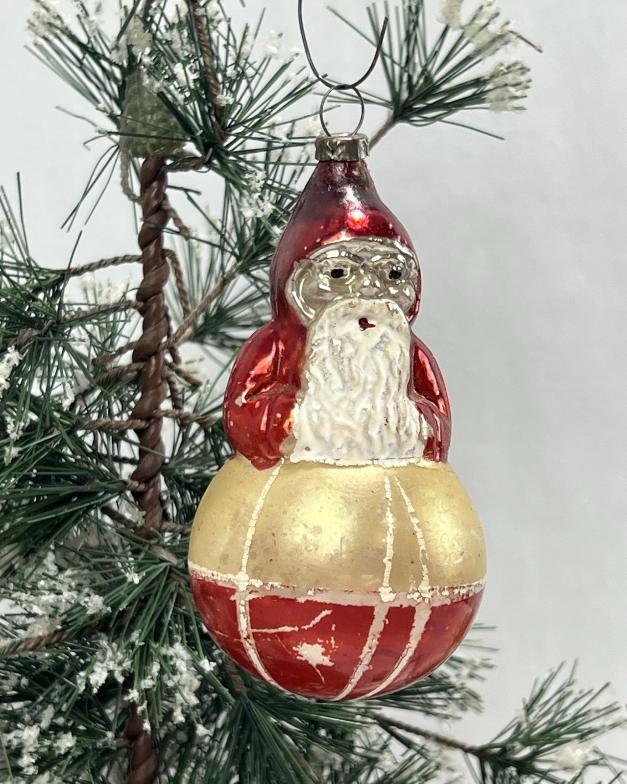 Antique Vintage Santa Claus on Striped Ball Glass Christmas Ornament Germany