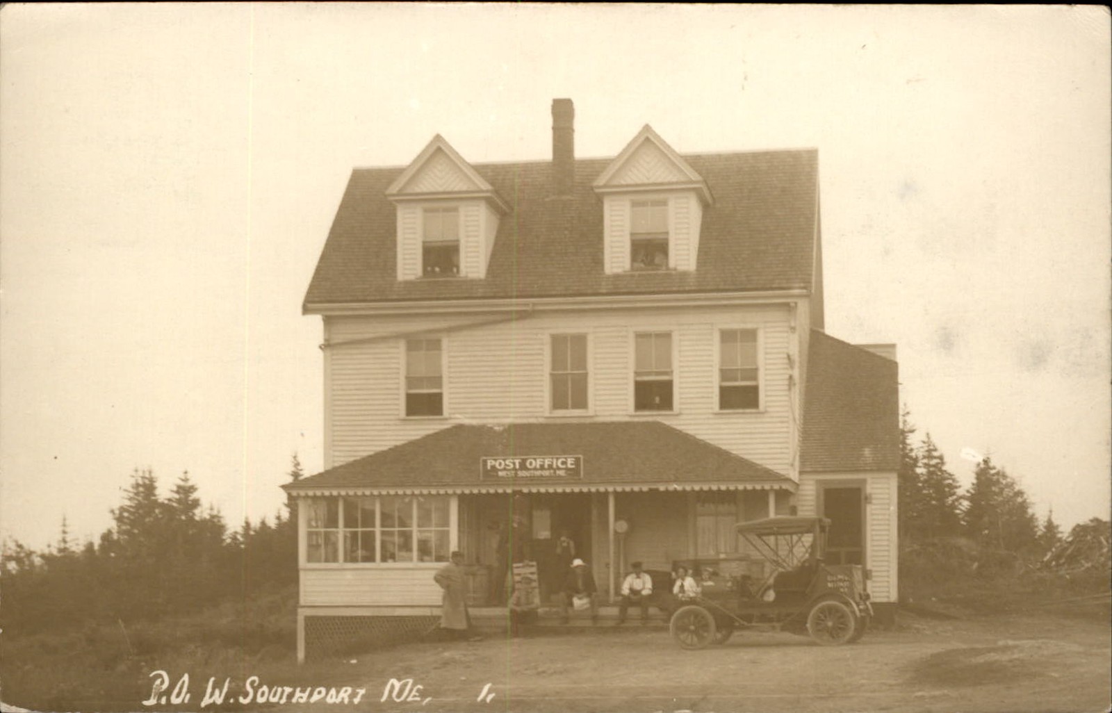 Southport ME Post Office EASTERN ILLUSTRATING PHOTOGRAPHER'S CAR c1910 RPPC