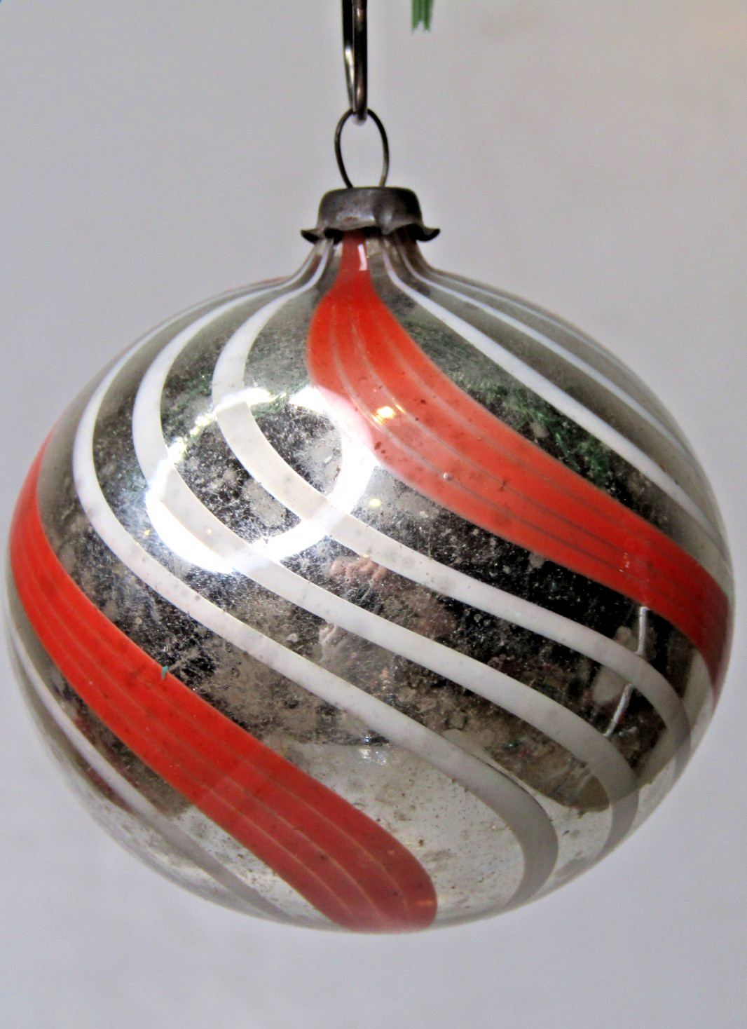 Antique pre WWII VTG Blown Glass Bimini Striped BALL Christmas Ornament Germany