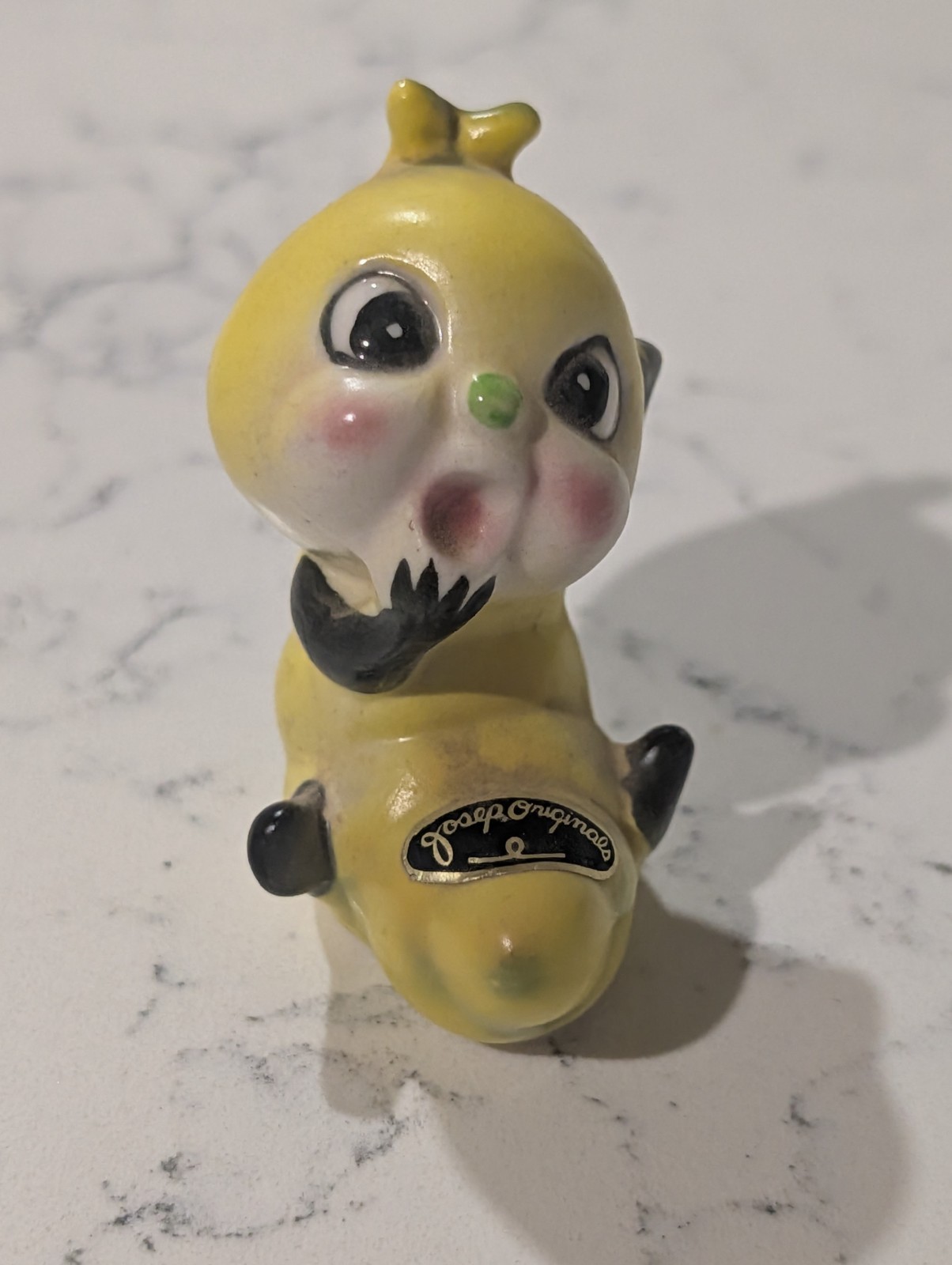  Vintage Josef Originals Caterpillar Shocked/Happy Worm Figurine Japan YLW /GRN