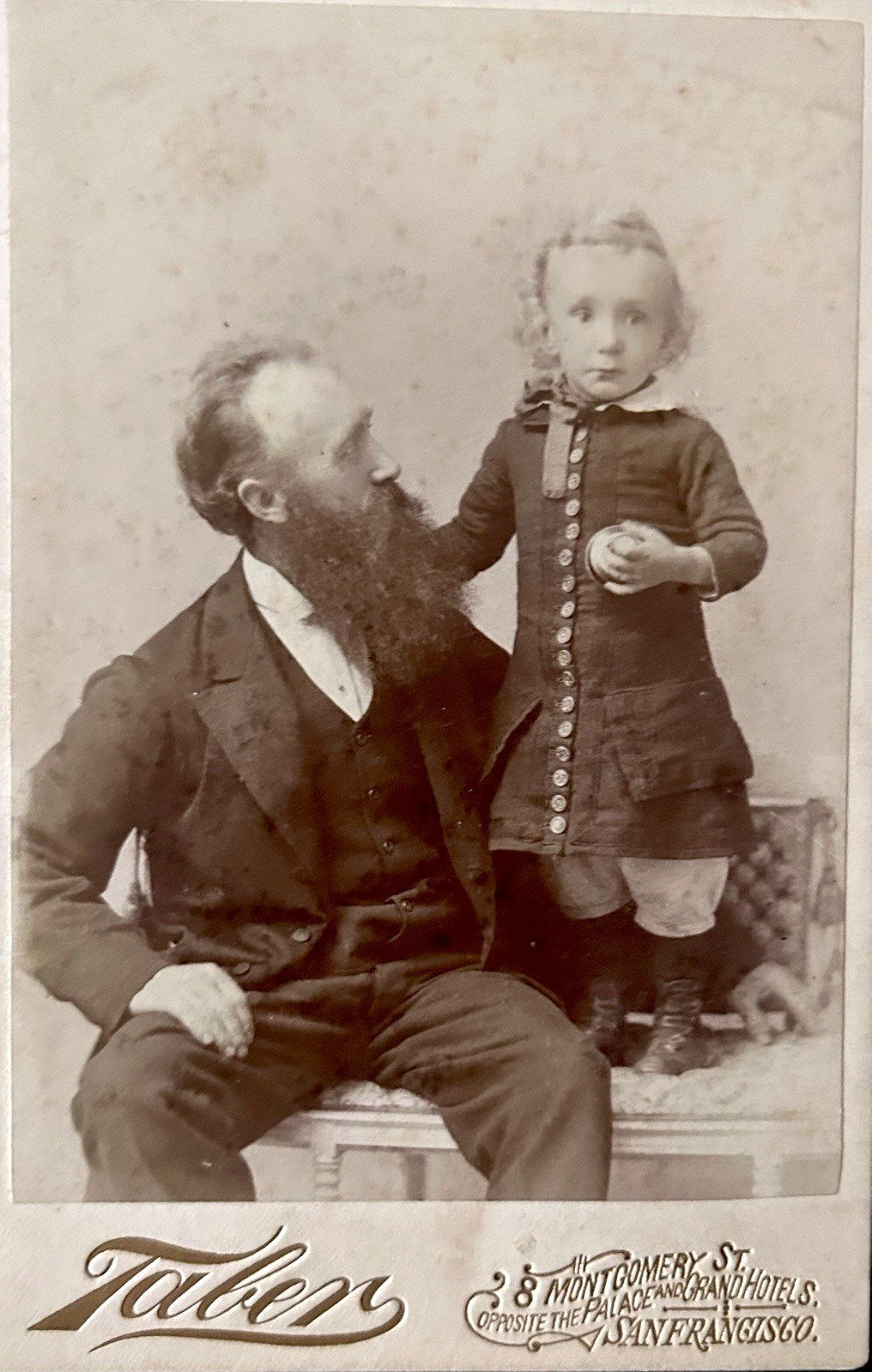 1888 Totten San Francisco Sepia Cabinet Card Photo Portrait Man & Child