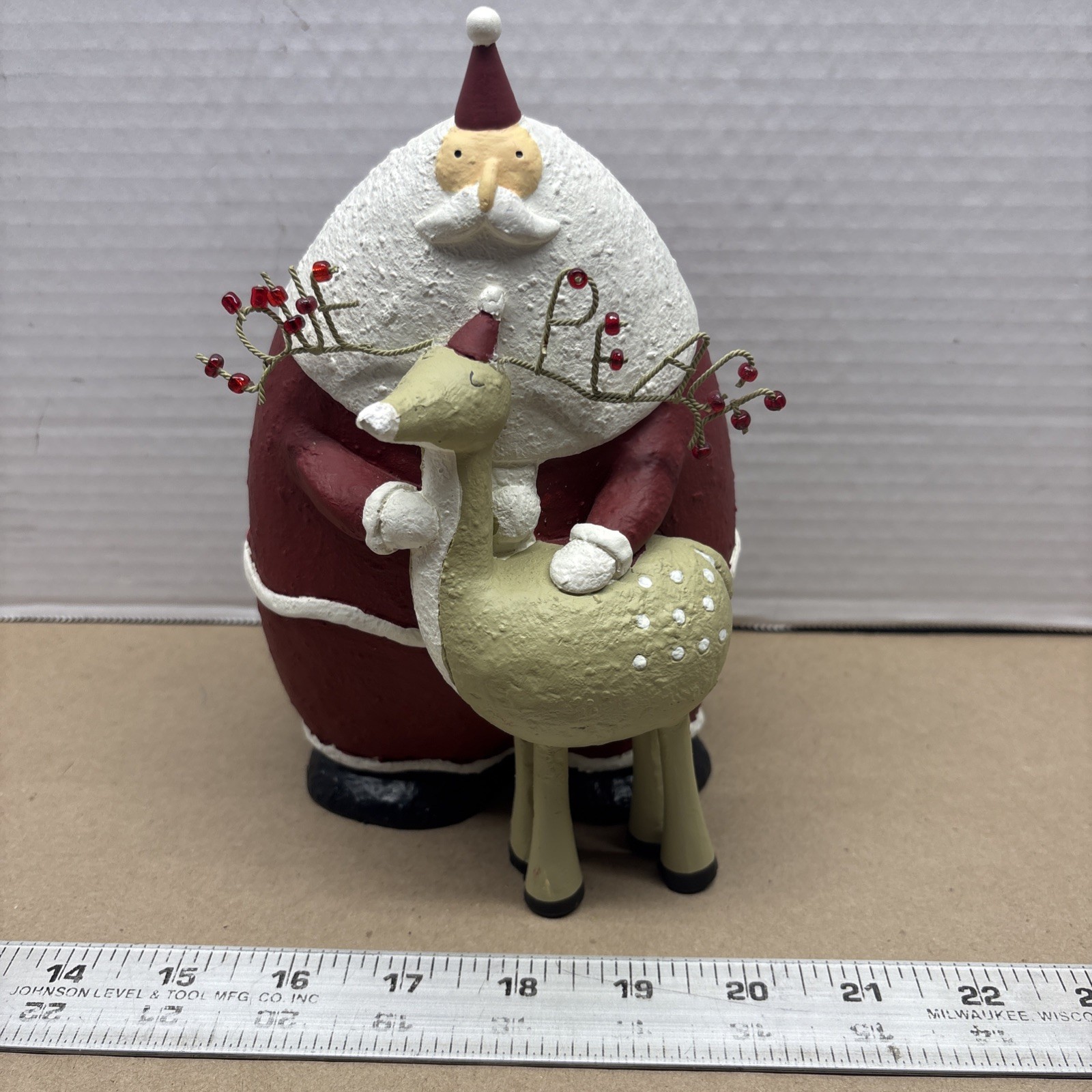 Demdaco Chubby Red & White Santa Claus & Reindeer w Beaded Antlers 2006 Demdaco Chubby Red & White Santa Claus & Reindeer w Beaded Antlers 2006