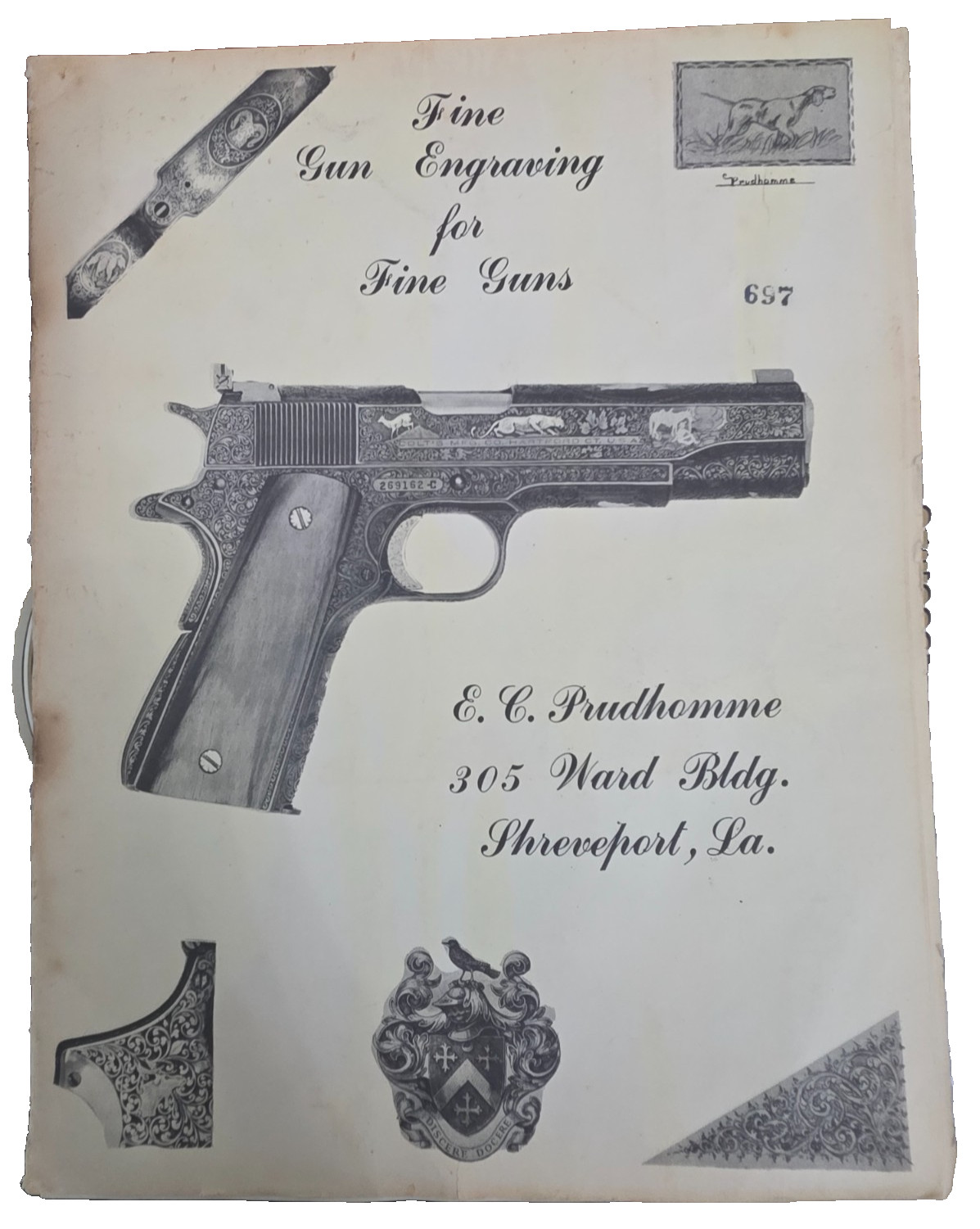 Rare 1950s E.C. Prudhomme Shreveport LA Gun Engraving Brochure Price List Epheme Rare 1950s E.C. Prudhomme Shreveport LA Gun Engraving Brochure Price List Epheme