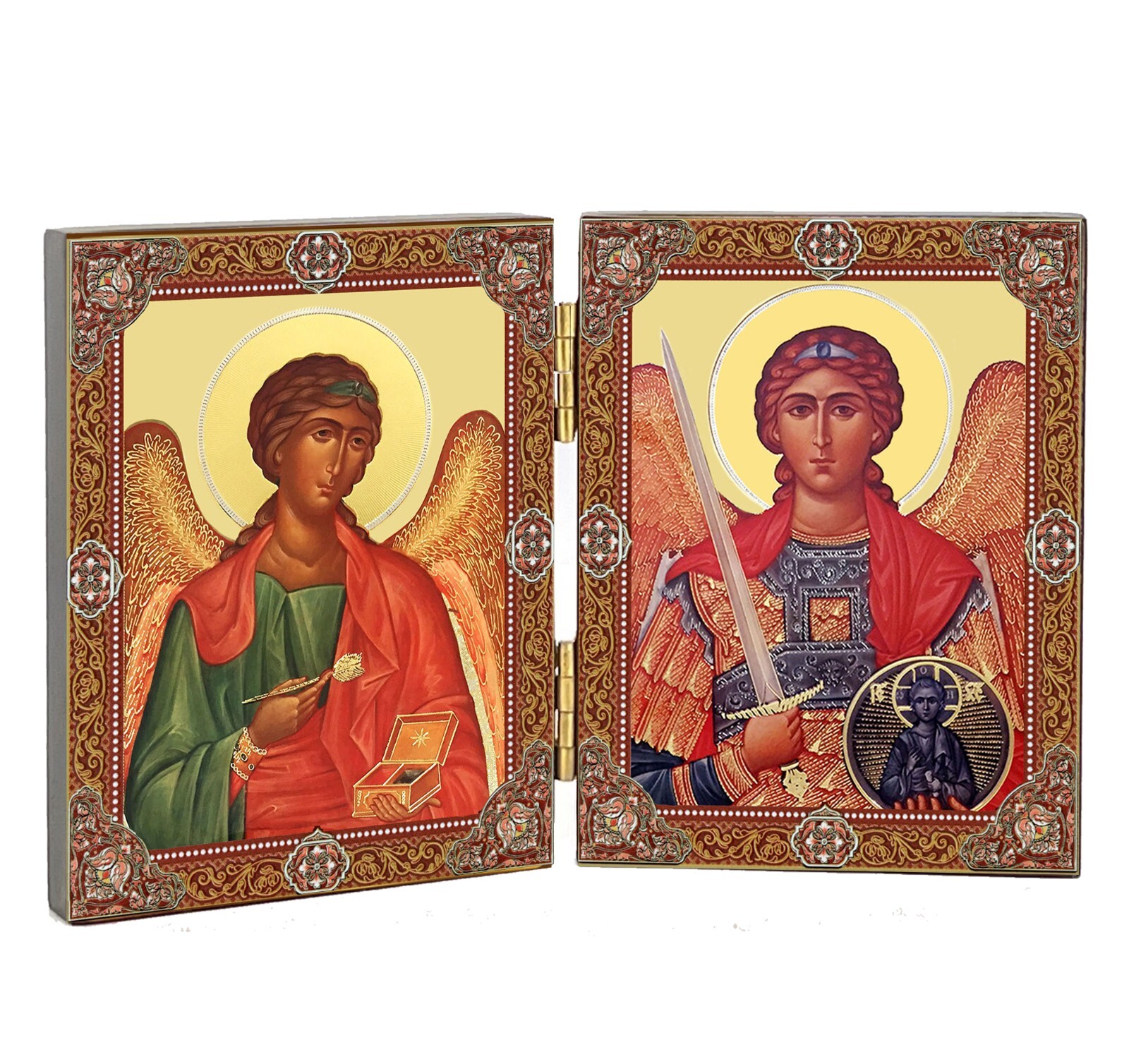 Archangel Raphael and Michael Christian Orthodox Catholic Icon Diptych Traveling