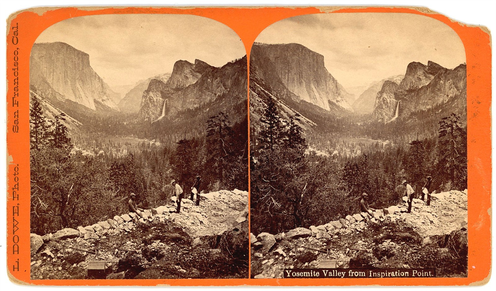 YOSEMITE STEREOVIEW - Valley from Inpiration Point - Lewis Dowe - 1880s RARE