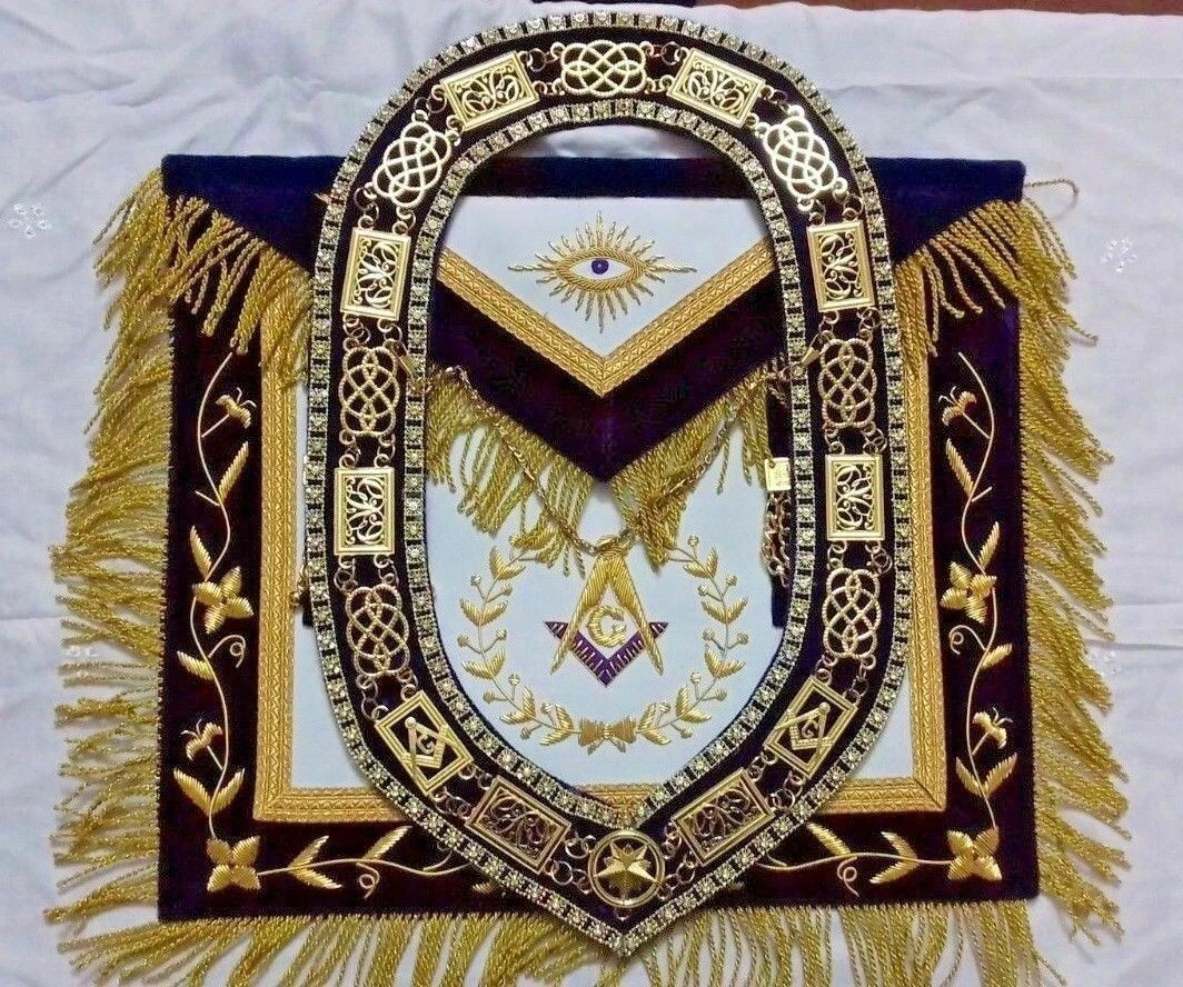 Masonic Regalia Grand Lodge Master Mason Apron Hand Embroidered Wth Chain Collar