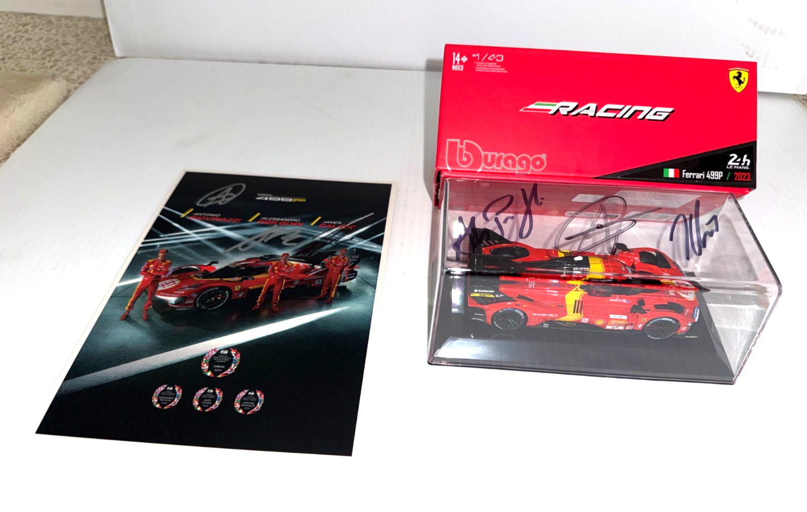 1/43 2023  FERRARI 499P,  SIGNED BY JAMES CALADO & A. PIER GUIDI, A. GIOVINAZZI