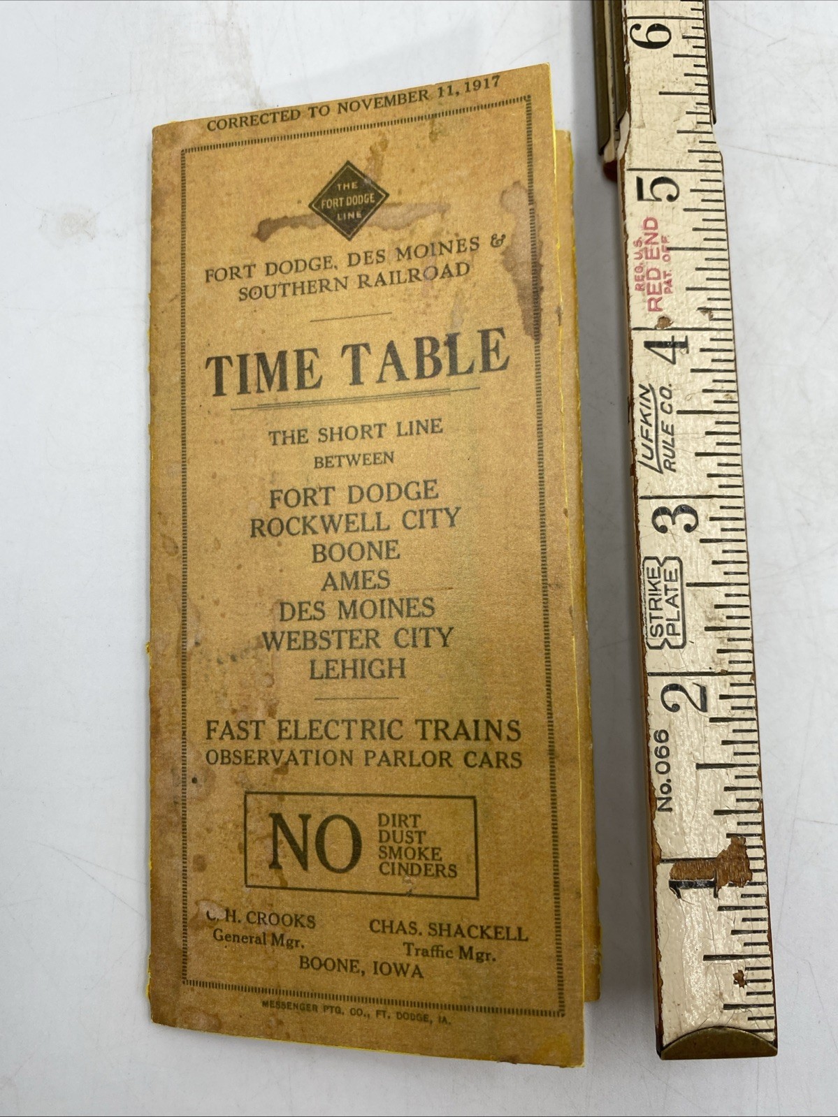 Nov. 11 1917 Southern Railroad Time Table Fort Dodge, Des Moines, Ames And More