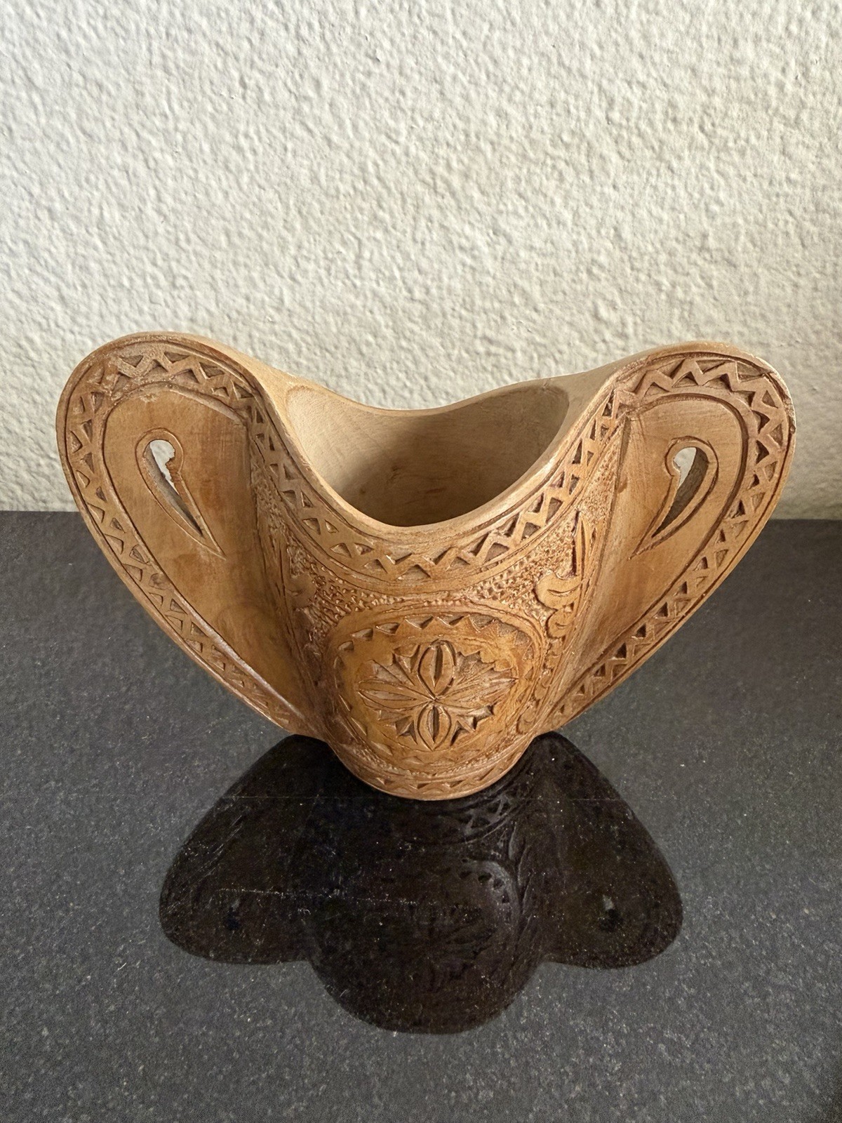 Vintage Yugoslavian Hand Carved Wooden Wedding Cup Balkan Folk Art