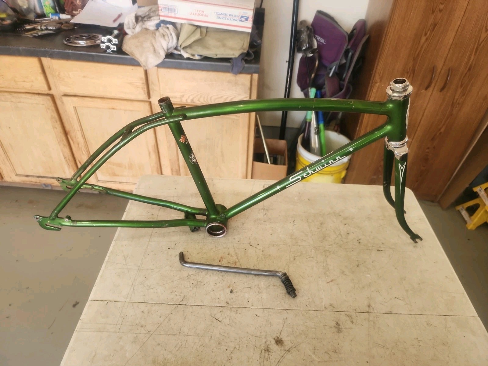 1967 SCHWINN STINGRAY FASTBACK 5 SPEED GREEN FRAME + FRONT FORK + KICKSTAND L$$K