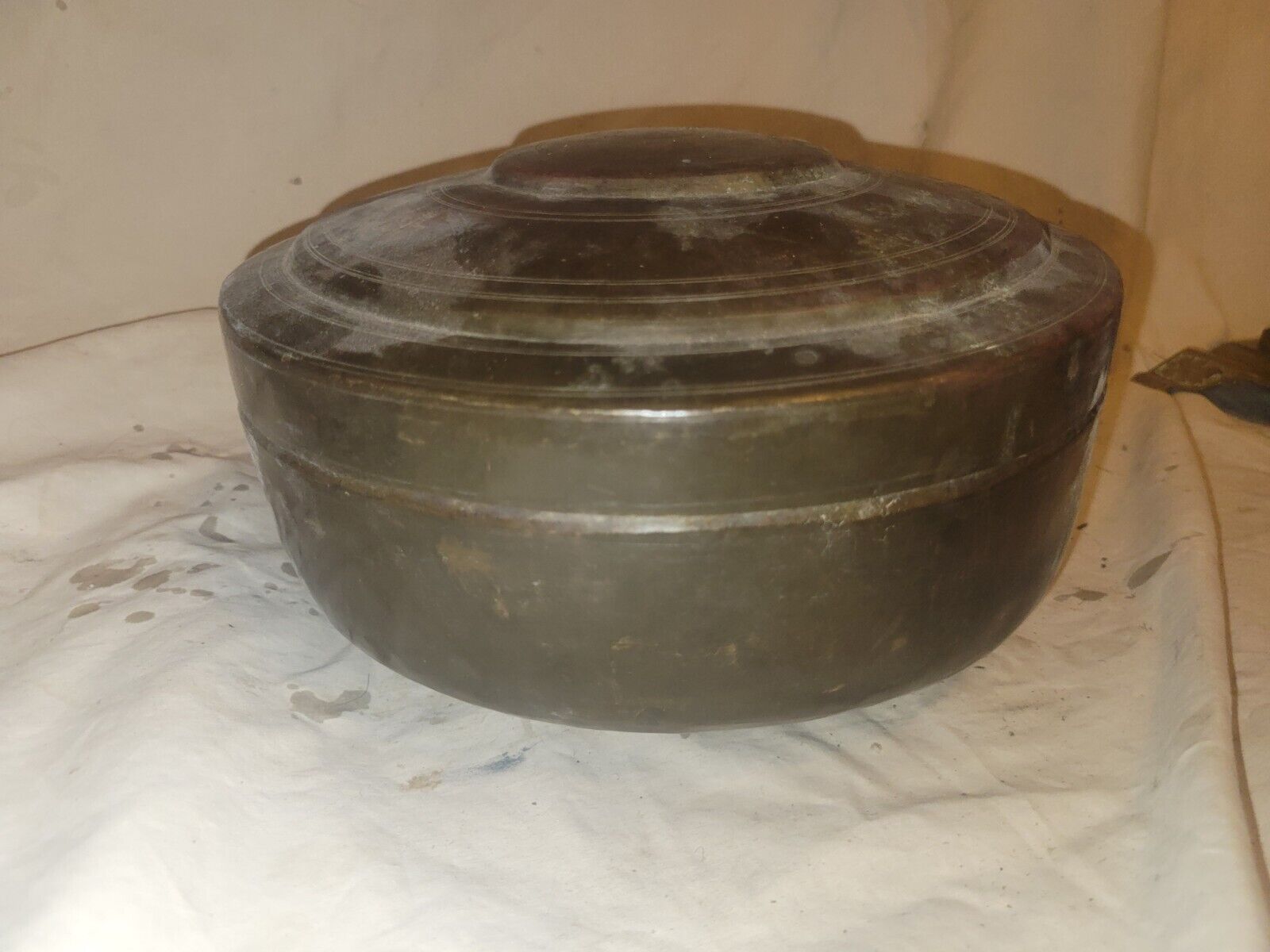Rare Antique 19th Century Indian 2in1 Bronze Bowl With Lid  c/a 1890's 10x4.5in