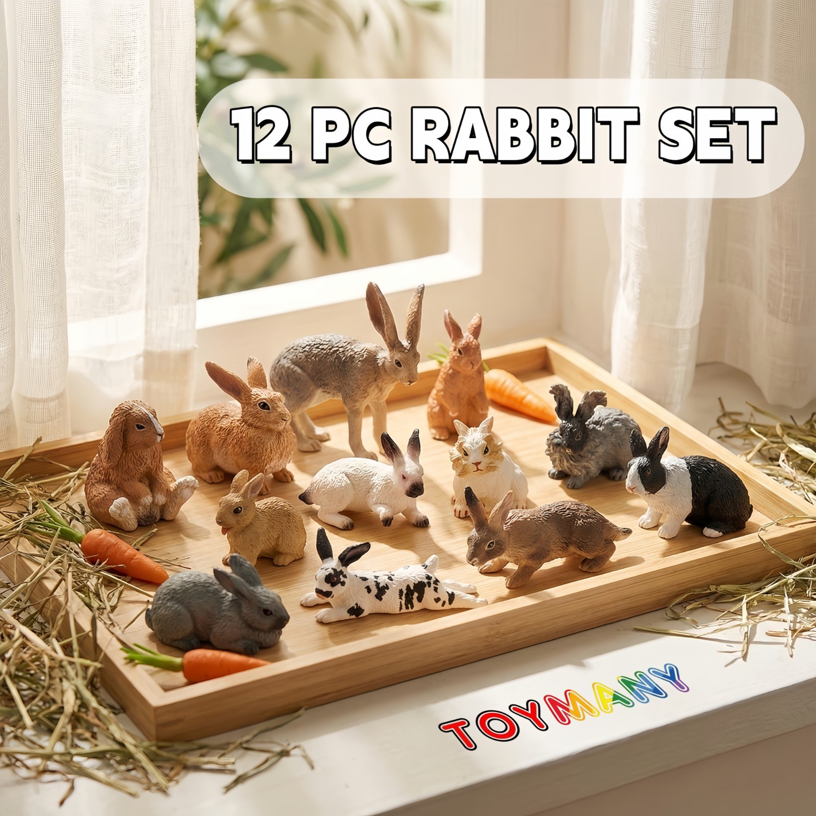 Toymany 12pcs Rabbits Animal Figurine Collectible Toy Set Toymany 12pcs Rabbits Animal Figurine Collectible Toy Set