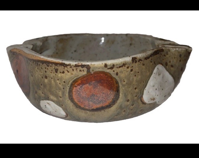 Vintage nice Pottery Japanese Ashtray Bowl W/ Art Glaze Japan Polkadot