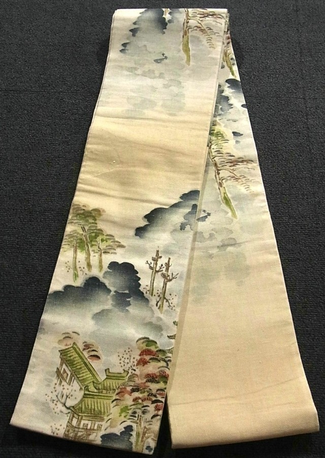 Antique Vintage 100% Silk Narrow Hanhaba Obi for Japanese Kimono