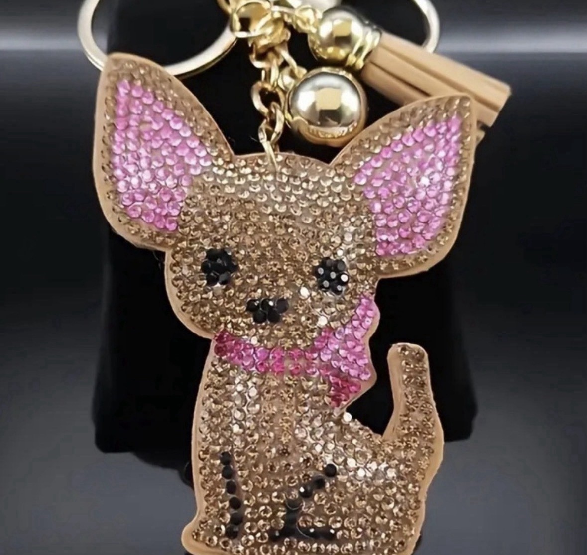 {NEW} Cute Sparkling Rhinestone Chihuahua Keychain Brown {NEW} Cute Sparkling Rhinestone Chihuahua Keychain Brown