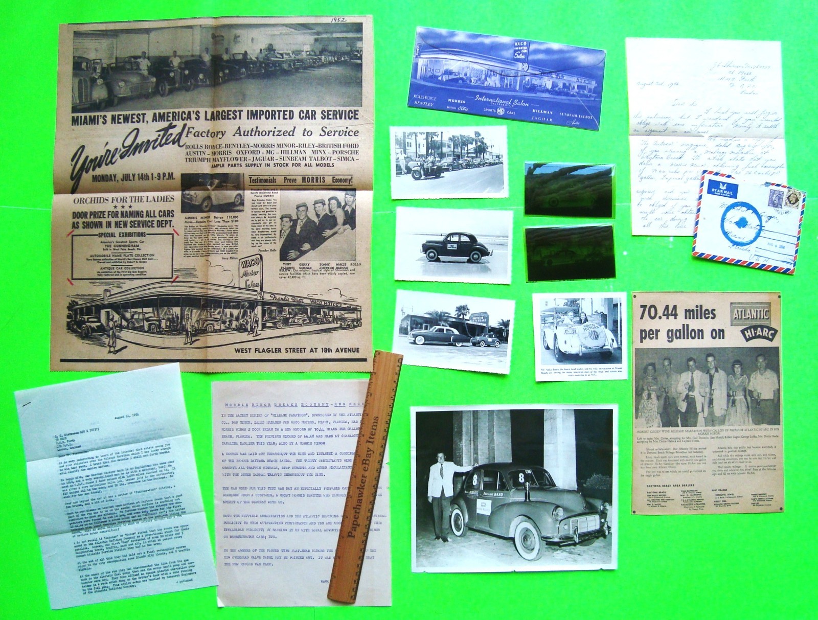 1953 Archive MORRIS MINOR WINS DAYTONA MILEAGE RUN Photos + Negatives BOB GEGEN