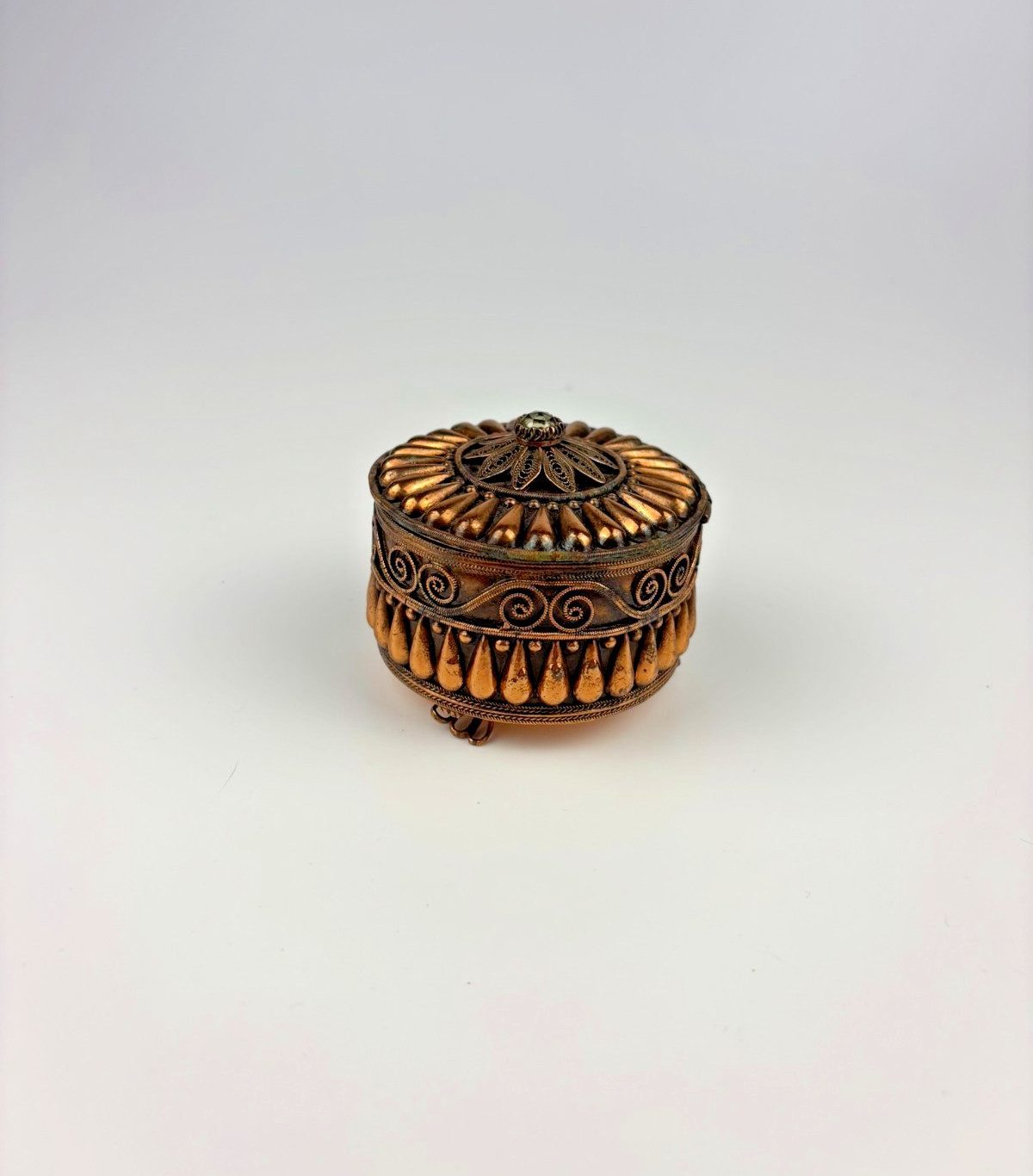 OLD ANTIQUE ALBANIA CUSTOM MADE OF BRASS FILIGREE TRINKET JEWELRY CASE BOX