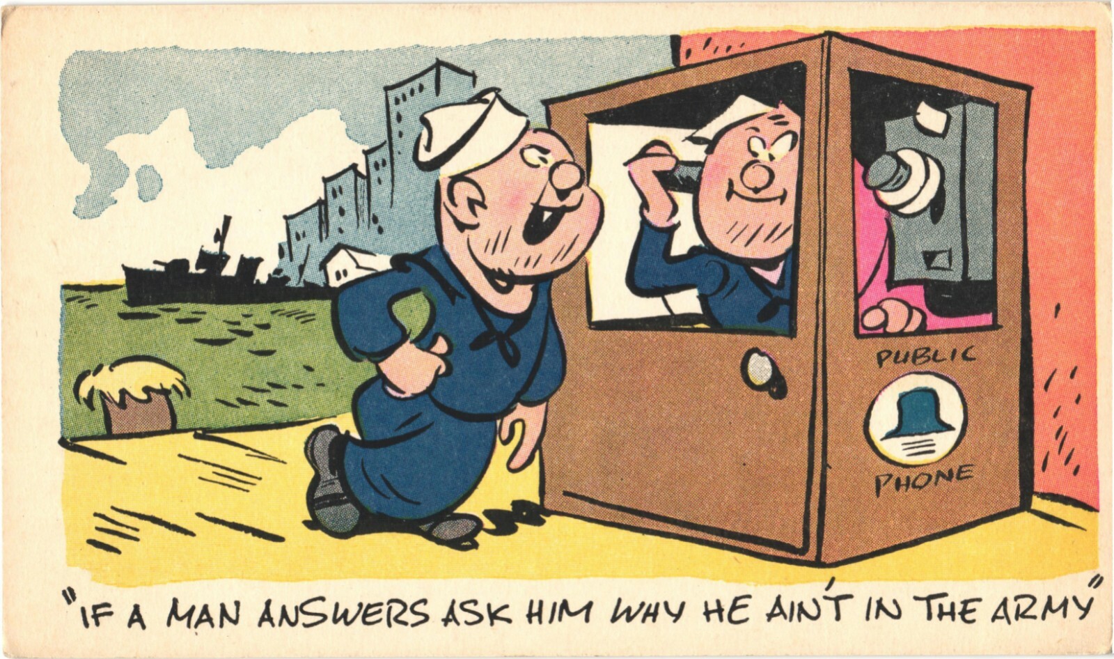 WWII Navy Comic 'Why He Ain't In The Army' Linen Postcard 1943 Unused