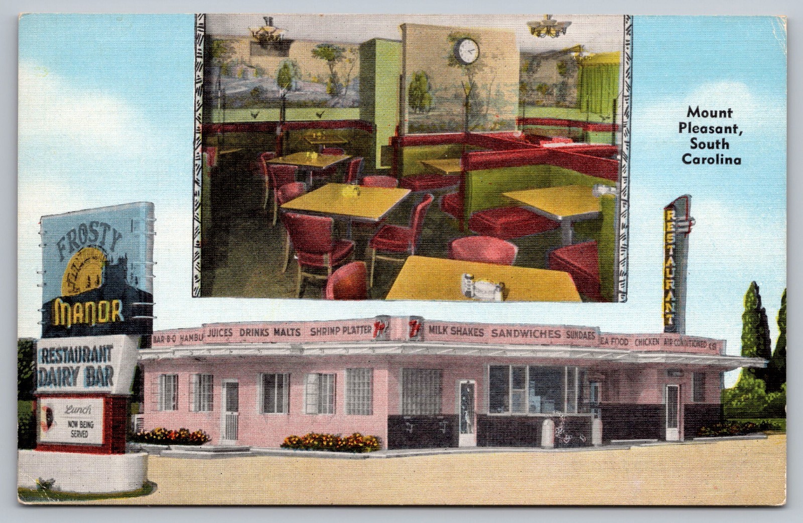 Mt. Pleasant SC South Carolina Frosty Manor Restaurant Dairy Bar UNPOST Postcard
