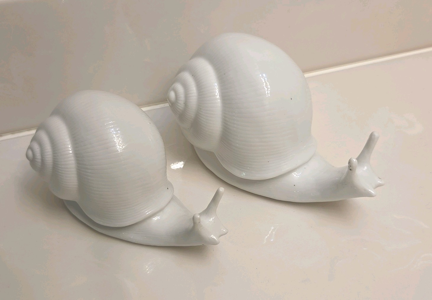 Vintage White Ceramic Snail Figurines Set of 2