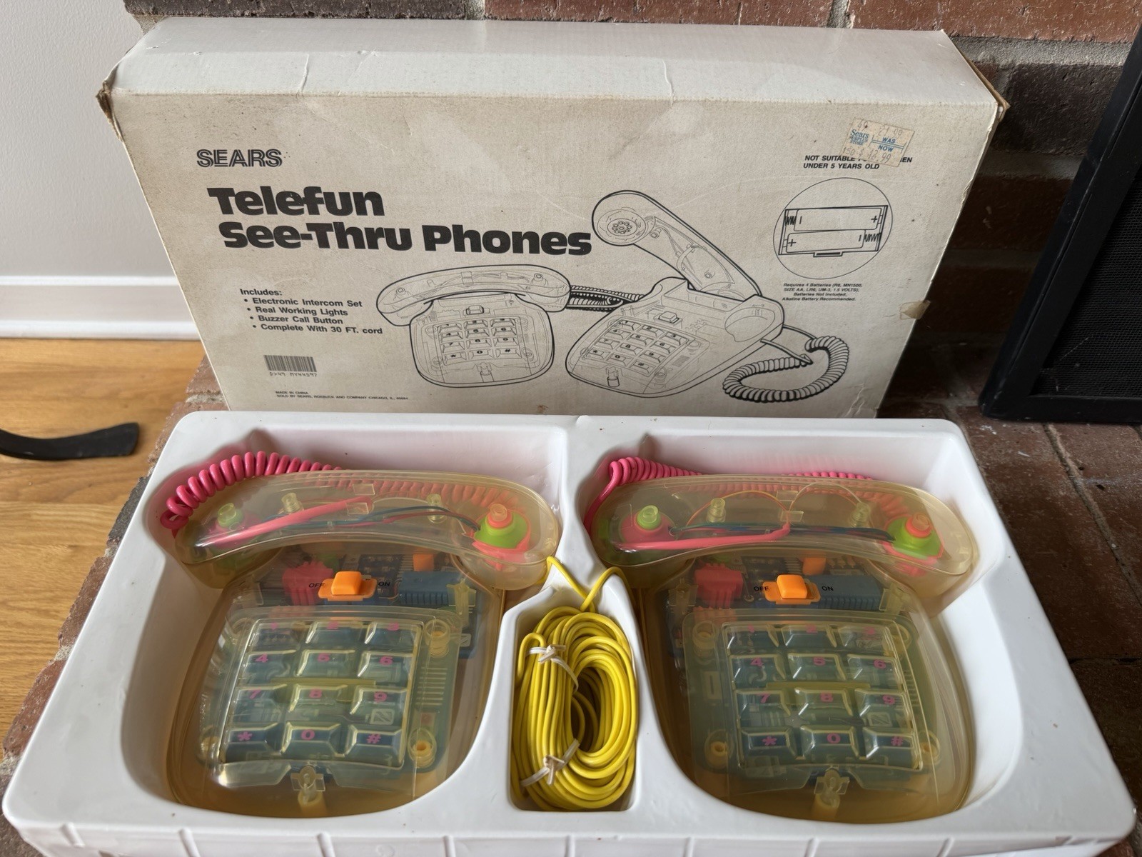 Vtg Telephone Sears Box Set Lot Telefun Clear Phone Retro See Through Colorful