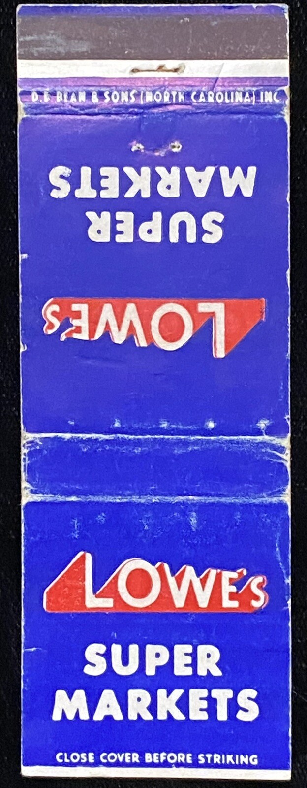 LOWE’S Super Markets Vintage FrontStrike Matchcover B-4467 LOWE’S Super Markets Vintage FrontStrike Matchcover B-4467