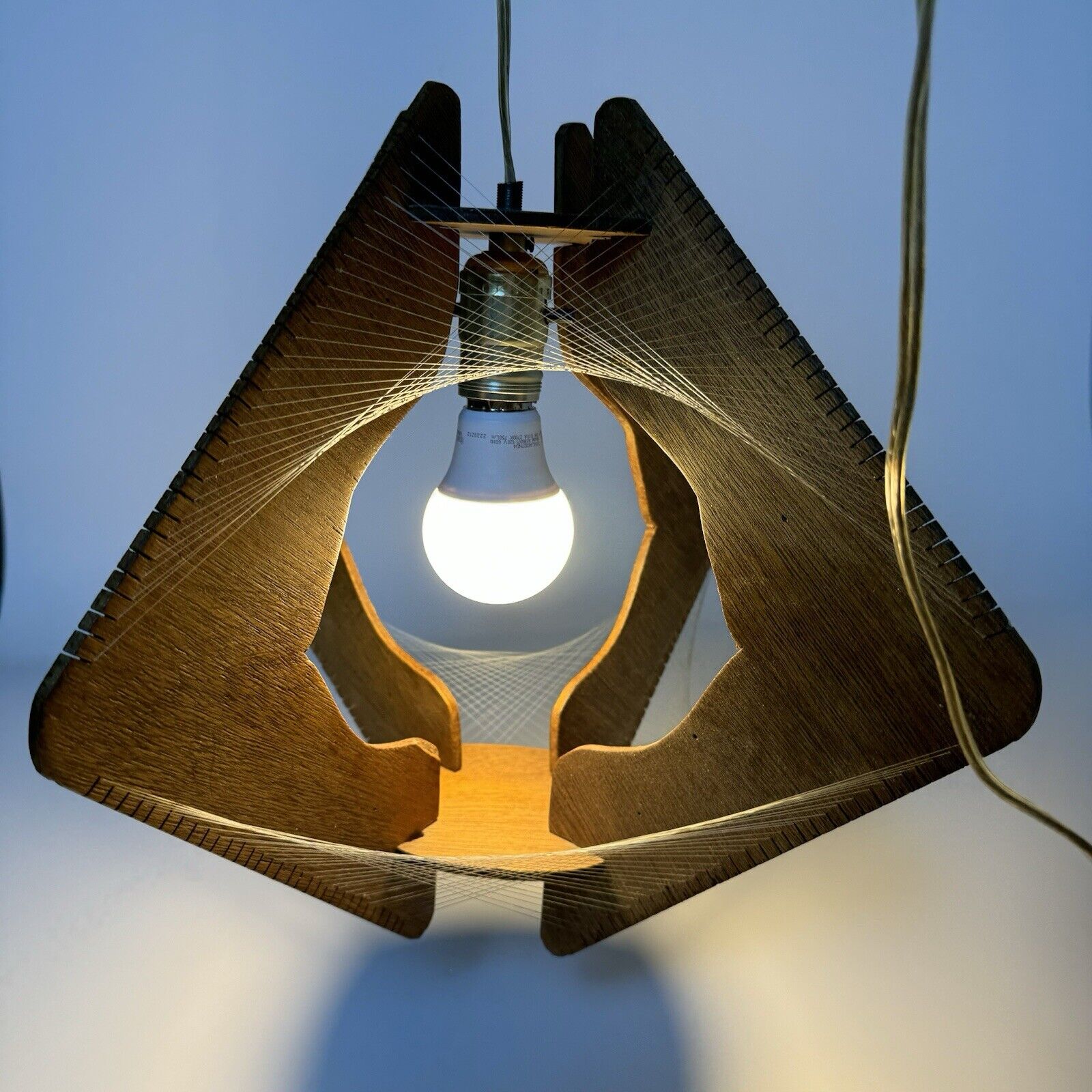 Vintage Mid Century Modern MCM Hanging Swag Light Lamp Wood Paul Secon String