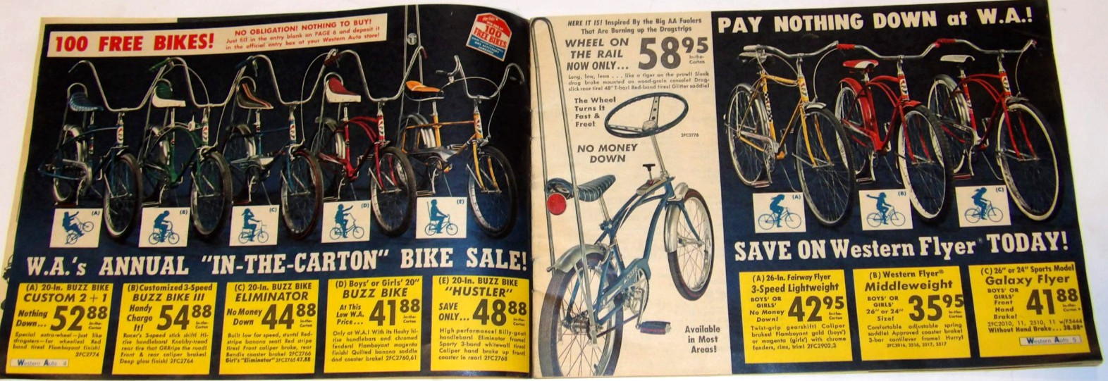 VINTAGE 1968 WESTERN AUTO SALE FLYER 2 COLOR PAGES OF BIKES/BICYCLE ACCESSORIES