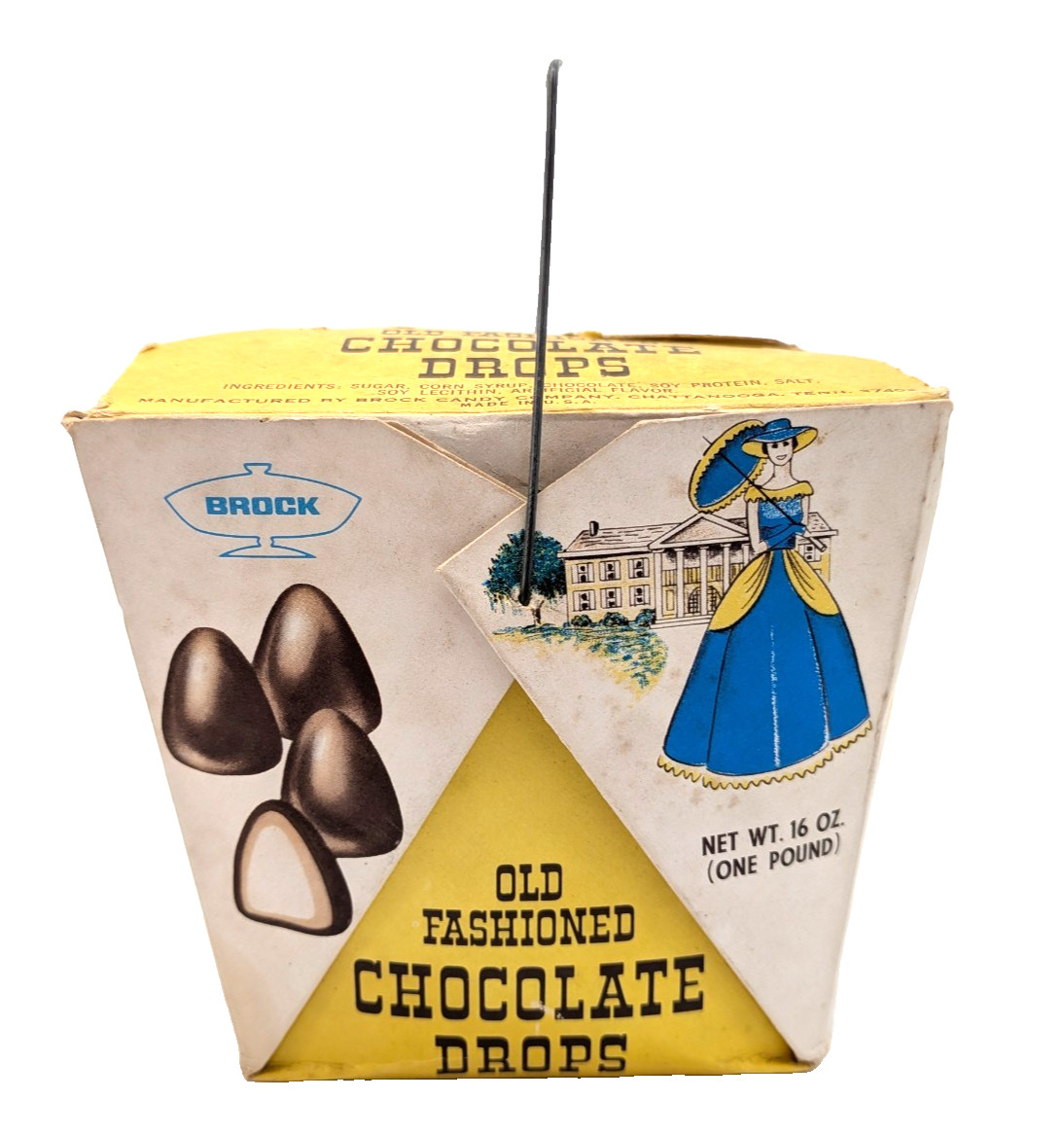 Vintage Brock Old Fashioned Chocolate Drops Candy Box Pail Chattanooga TN 1960s