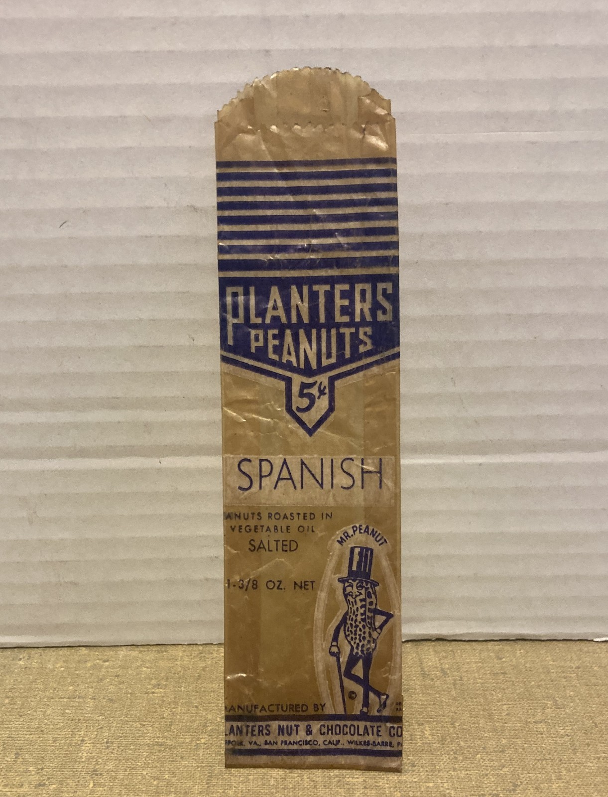 Vintage 1940's Planters Peanut Mr Peanut Cellophane Spanish Peanuts 5 Cent Bag