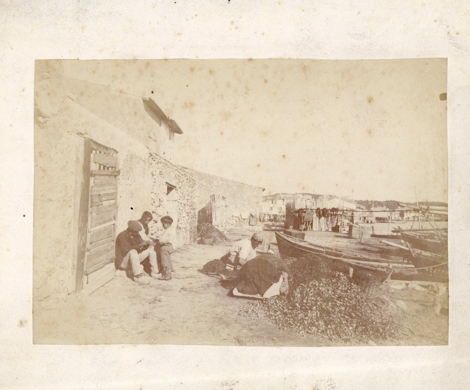 France, Martigues, Family of Fishermen near the Quai vintage albumen print Tira