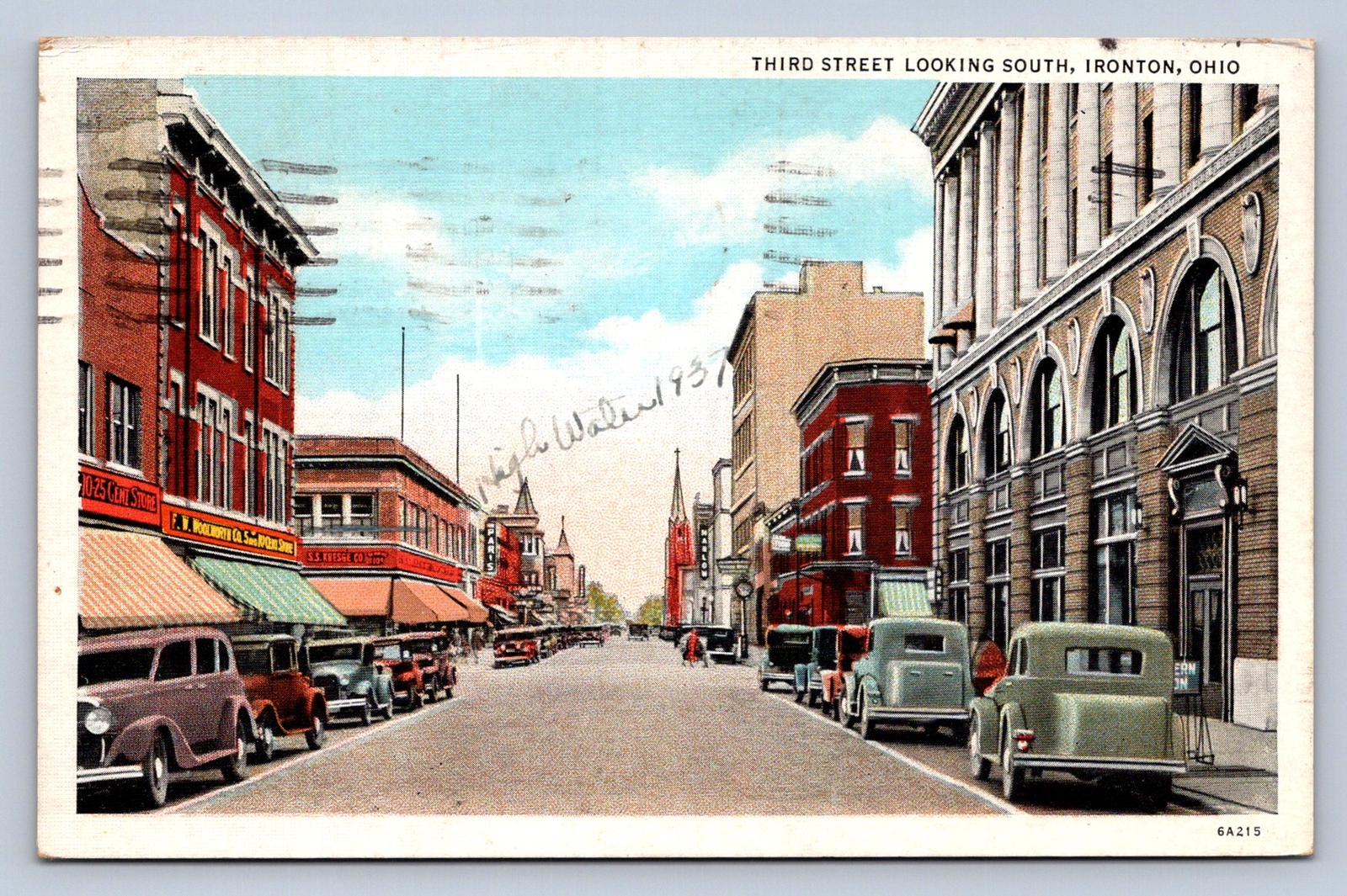 J89/ Ironton Ohio Postcard c1930 Third Street Stores Autos 158