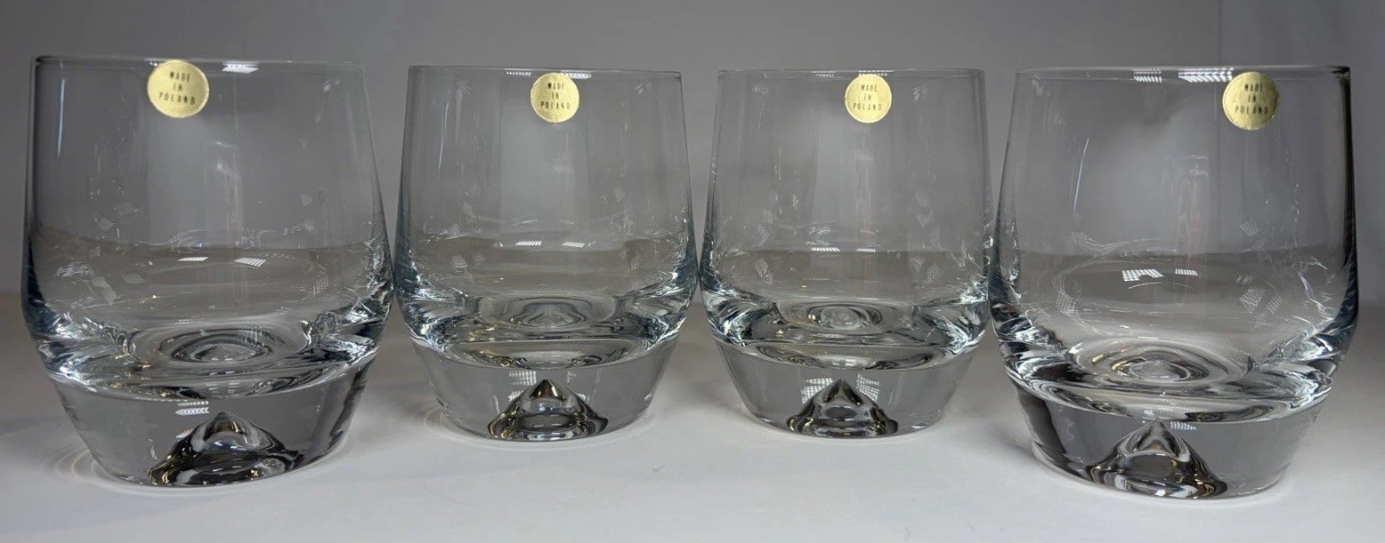 Lot Of 4 New KROSNO Poland Crystal Whiskey Glasses Bubble Bottom Heavy Base 4”