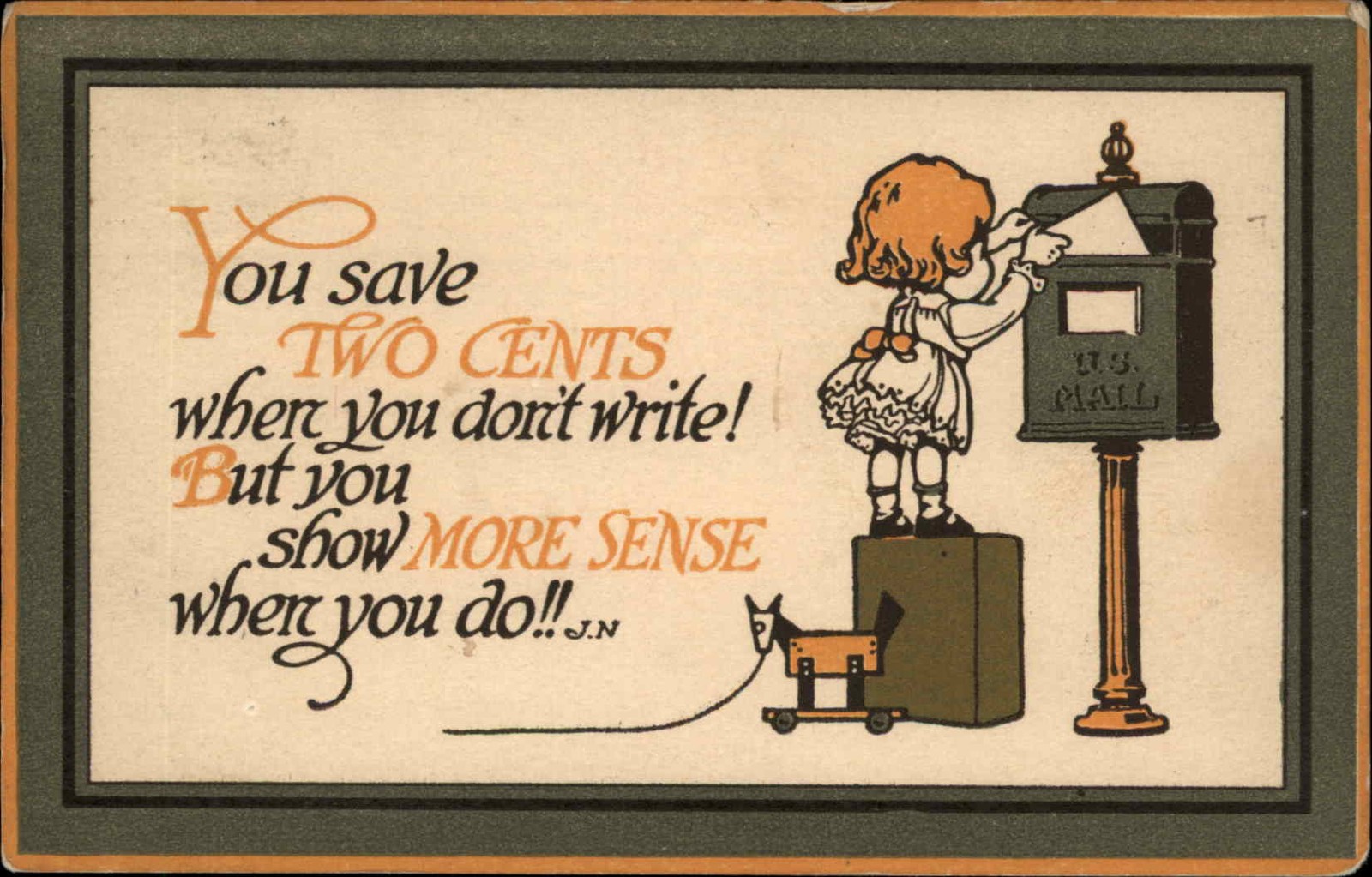 Philatelist Girl Mailbox Arts & Crafts Style c1910-1920s Vintage Postcard