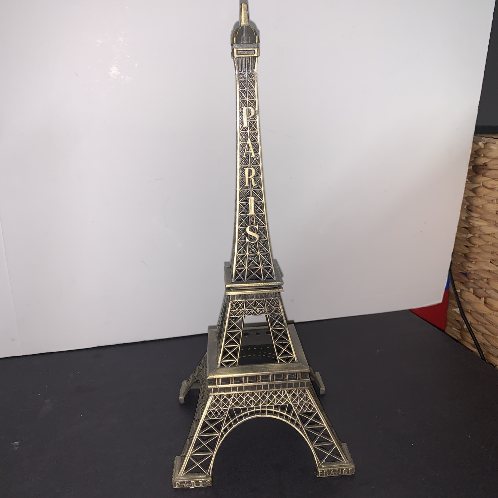 Large Eiffel Tower Paris France Metal Statue 12” Bronze Tone Souvenir Home Decor