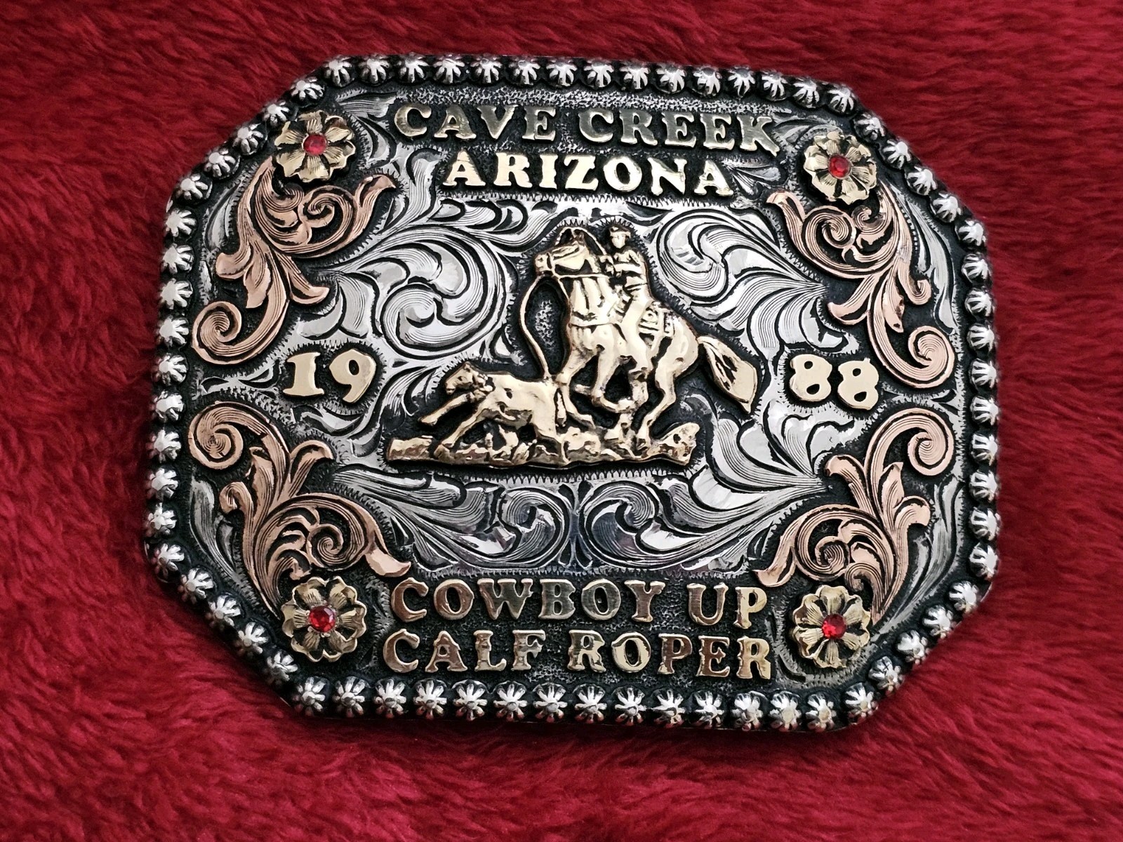 X~Treme Rodeo Champion☆Calf Roping☆1988☆ TROPHY BUCKLE☆Cave Creek AZ☆RARE☆817