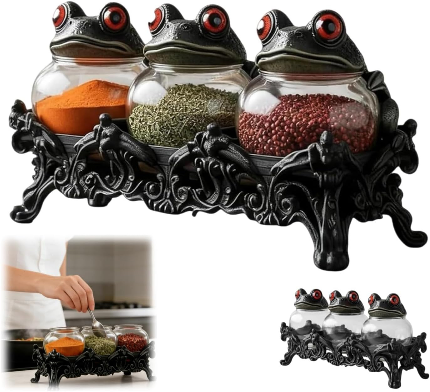Witchy Frog Apothecary Spice Jars, Handcrafted Vintage Glass Storage Jars with R