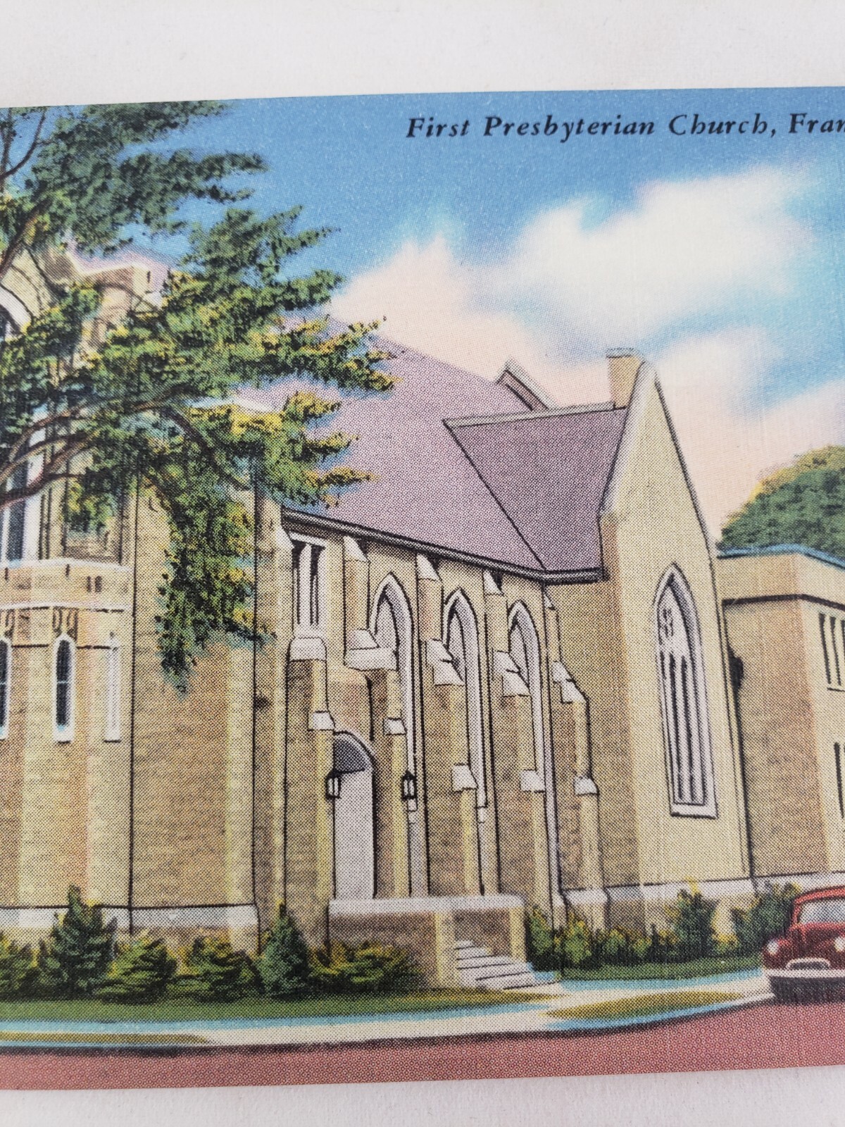 C 1940 First Presbyterian Church Franklin PA Old Cars Linen Vintage Postcard