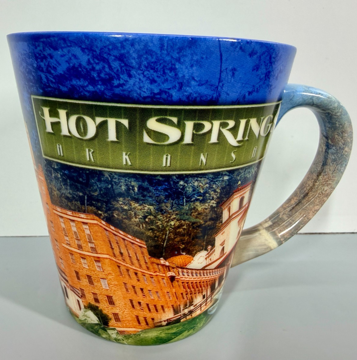 Hot Springs Ozark Arkansas Souvenir Coffee Mug State Flag Horse Racing Scene New