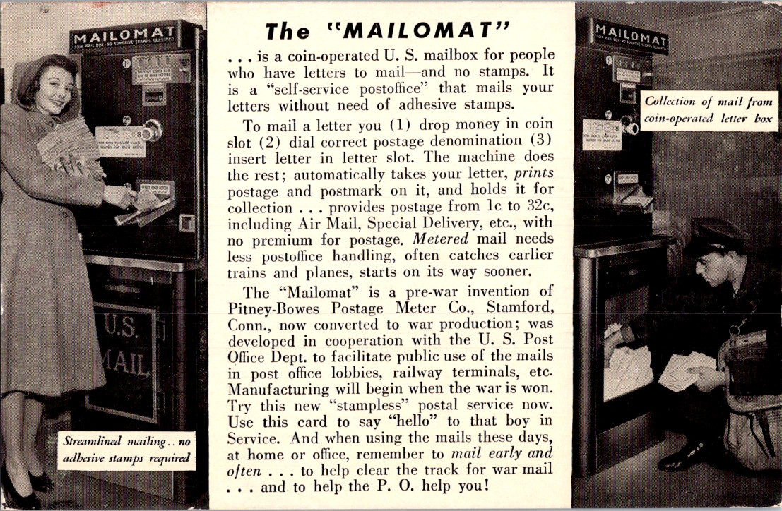 Vintage Postcard Mailomat Machine Postal Innovation War Era Mailing System