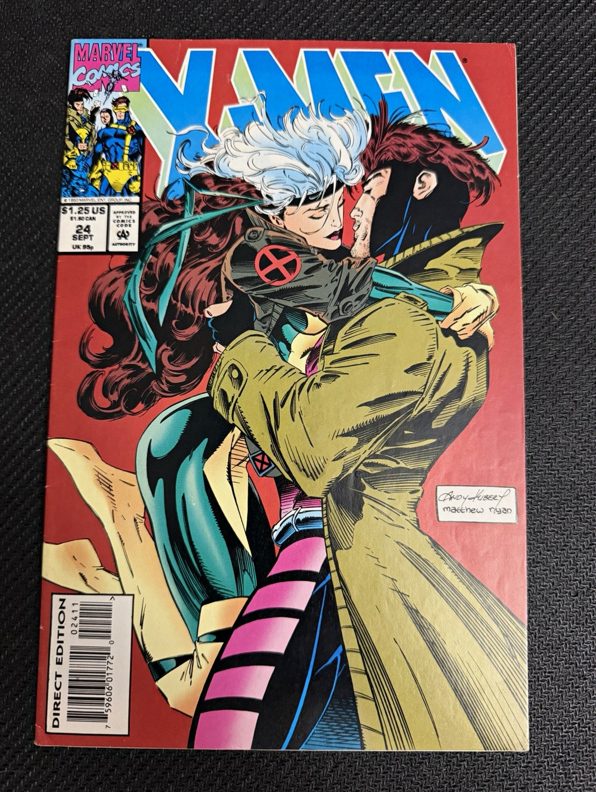 X-Men #24 1993 Marvel Gambit Rogue Kiss Andy Kubert Classic Cover Direct Edition