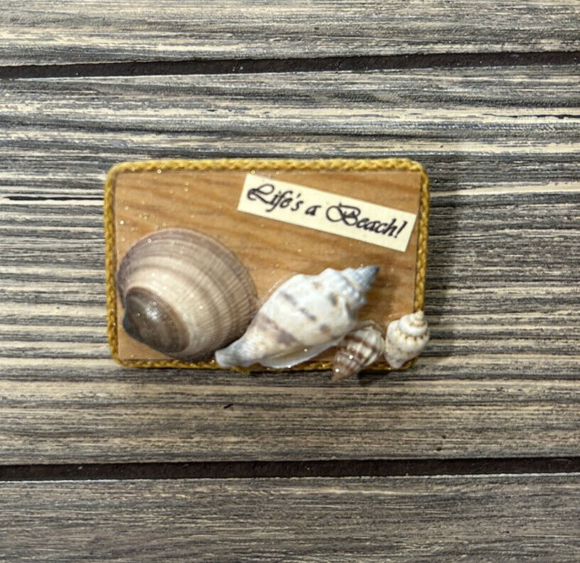 Vintage Life’s A Beach Sea Shell Rectangle Refrigerator Magnet 2.5”
