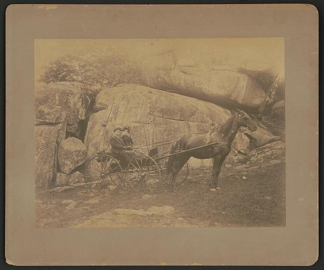 Photo:Gettysburg PA Devil's Den 1900s Man Woman Horse Drawn Buggy
