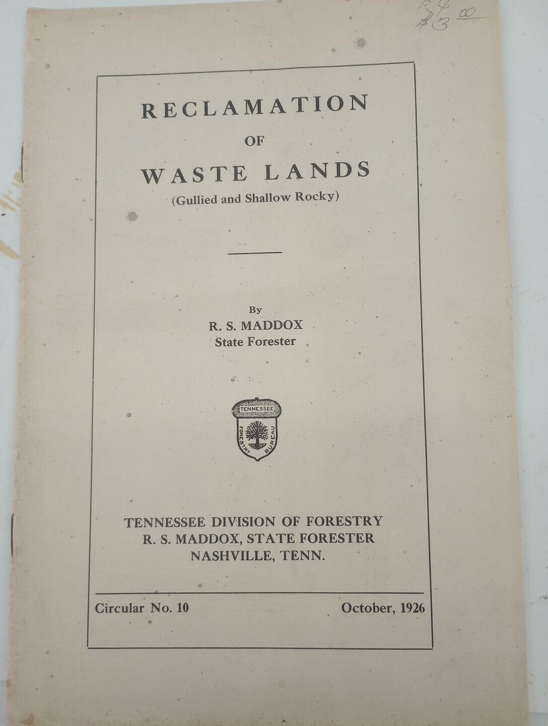 Rare Vtg 1926 Tennessee Division Of Forestry Reclamation Of Wasteland Booklet 