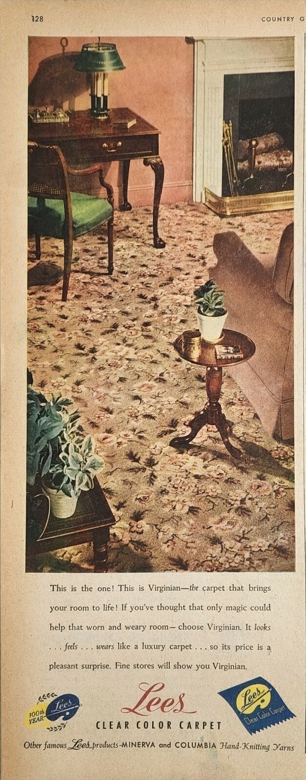 1947 Print Ad Lees Clear Color Carpets Living Room Rug \