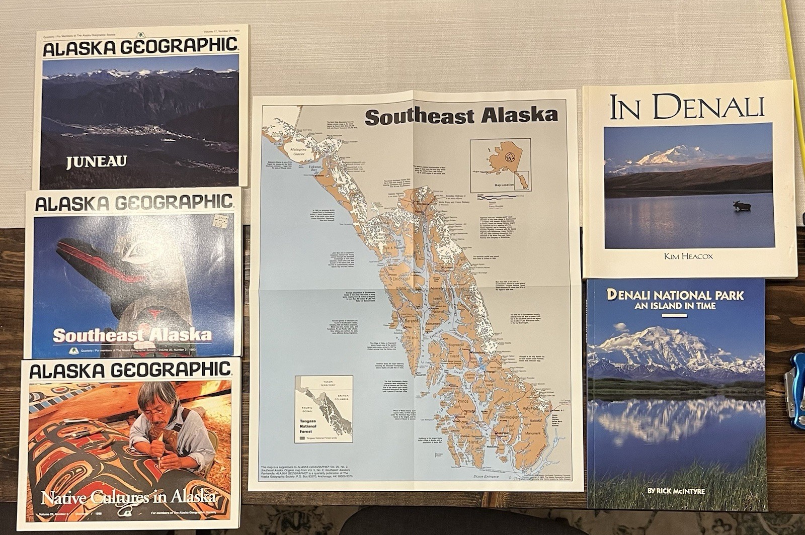 Alaska Geographic Book Lot w/ Rare Southeast Map Denali Juneau Native Culture 5x