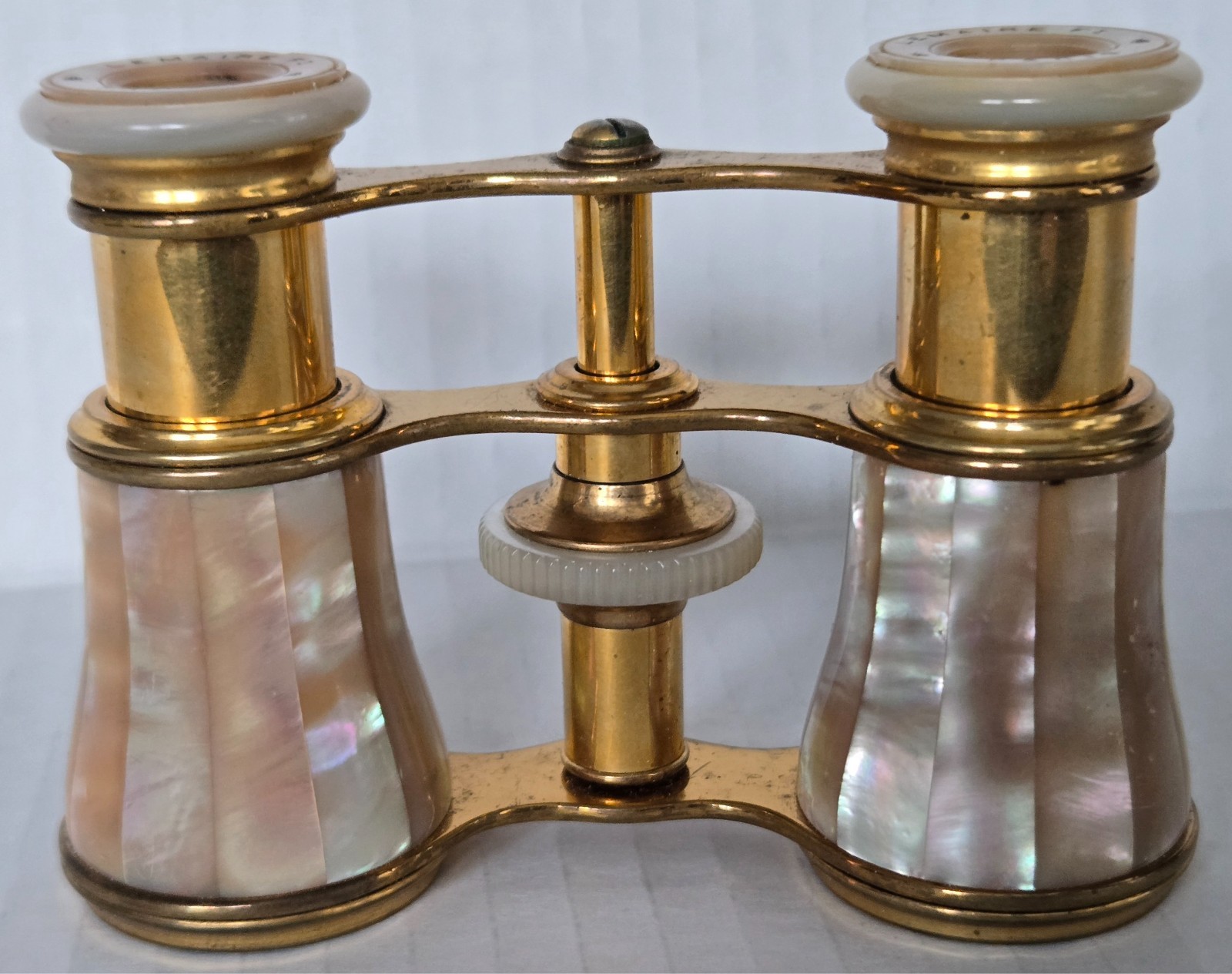 Lemaire F1 Paris Opera Glasses Binoculars Peach Mother Of Pearl & Brass c. 1910